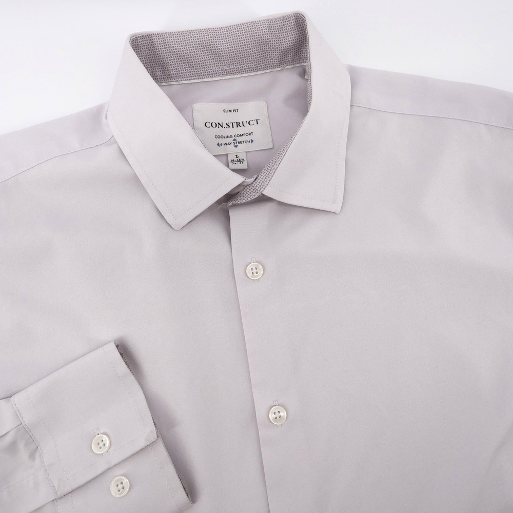 CON.STRUCT Performance Slim Fit Stretch Dress Shirt Gray Long Sleeve Mens Large